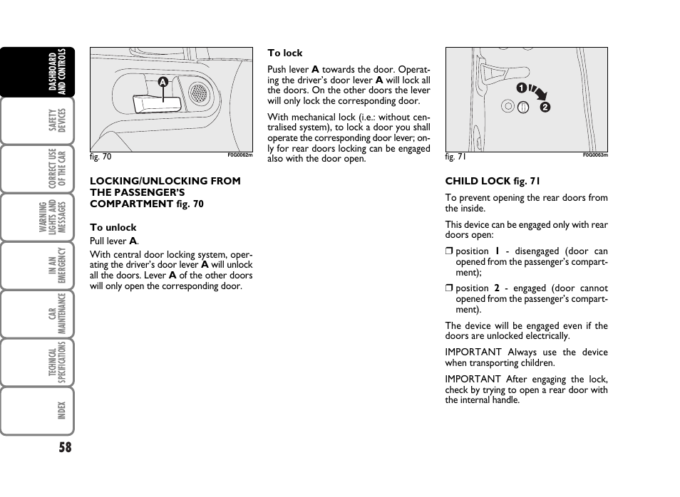 FIAT Panda Classic User Manual | Page 60 / 207