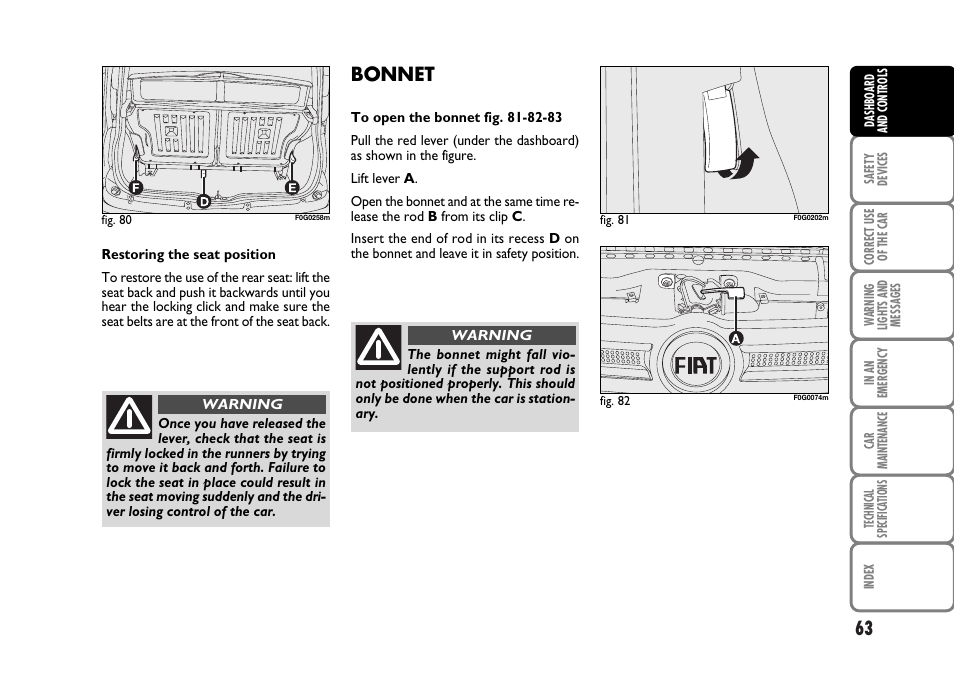 Bonnet | FIAT Panda Classic User Manual | Page 65 / 207