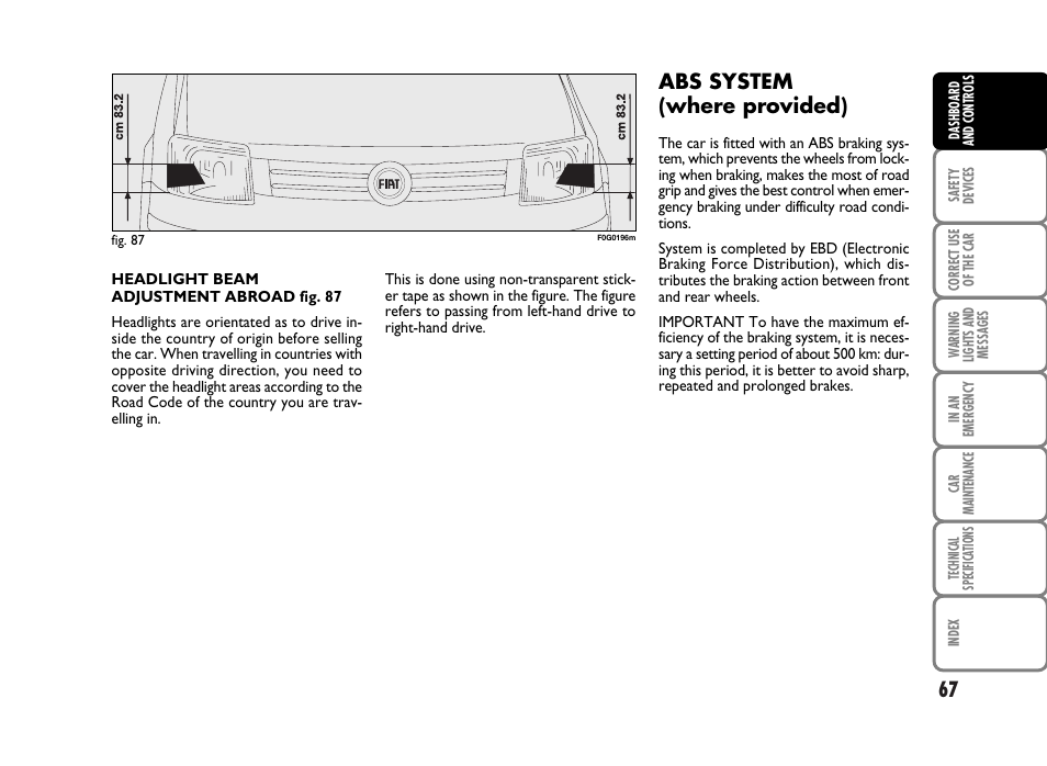 Abs system (where provided) | FIAT Panda Classic User Manual | Page 69 / 207