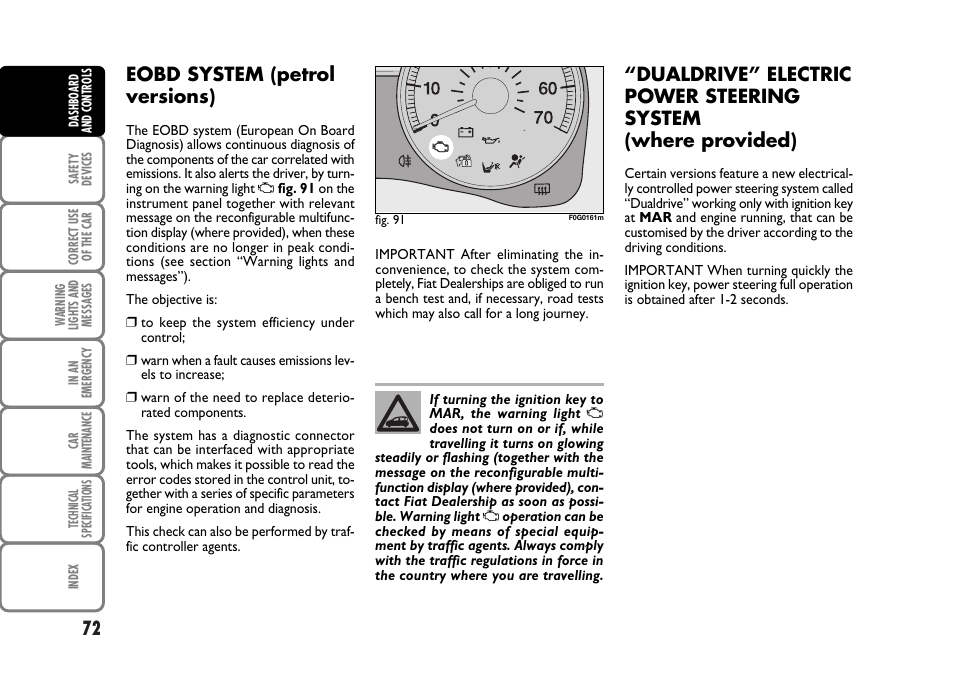 Eobd system (petrol versions) | FIAT Panda Classic User Manual | Page 74 / 207