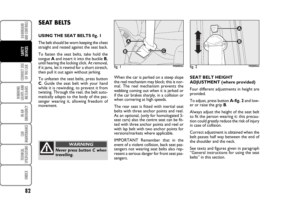 Seat belts | FIAT Panda Classic User Manual | Page 84 / 207