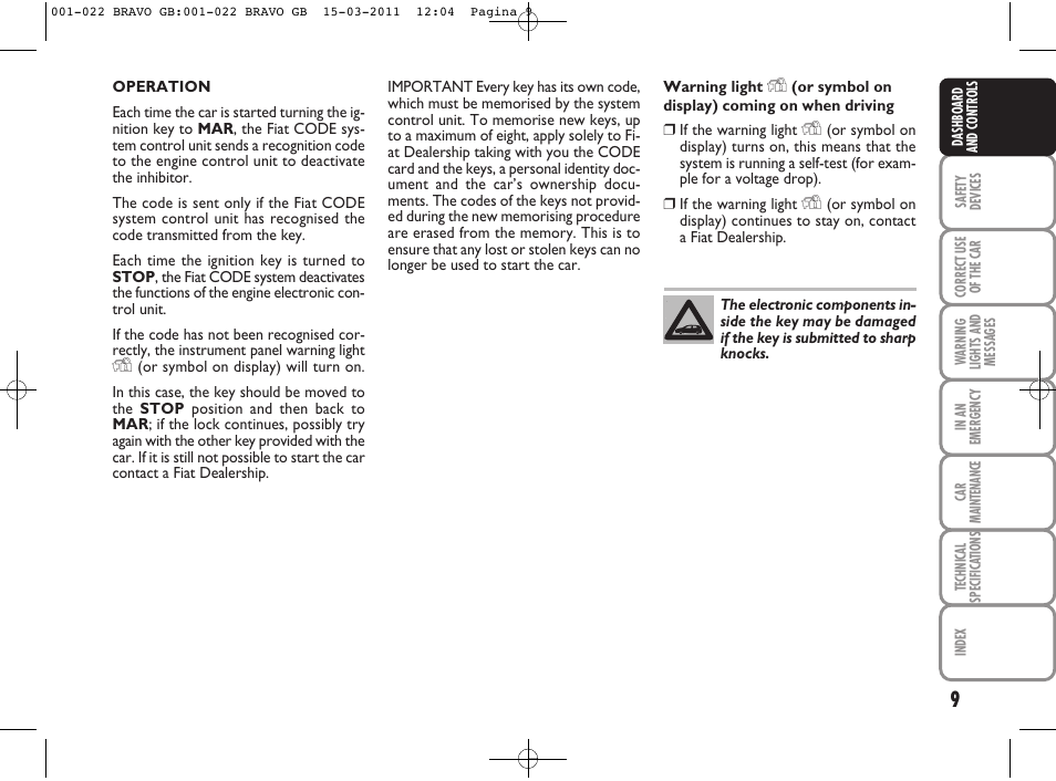 FIAT Bravo User Manual | Page 11 / 263