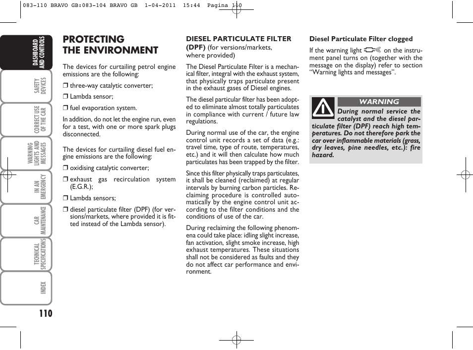 Protecting the environment | FIAT Bravo User Manual | Page 112 / 263