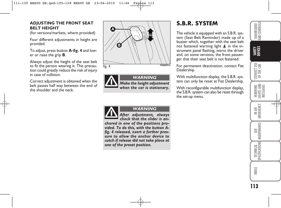 S.b.r. system | FIAT Bravo User Manual | Page 115 / 263