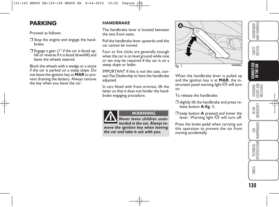 Parking | FIAT Bravo User Manual | Page 137 / 263