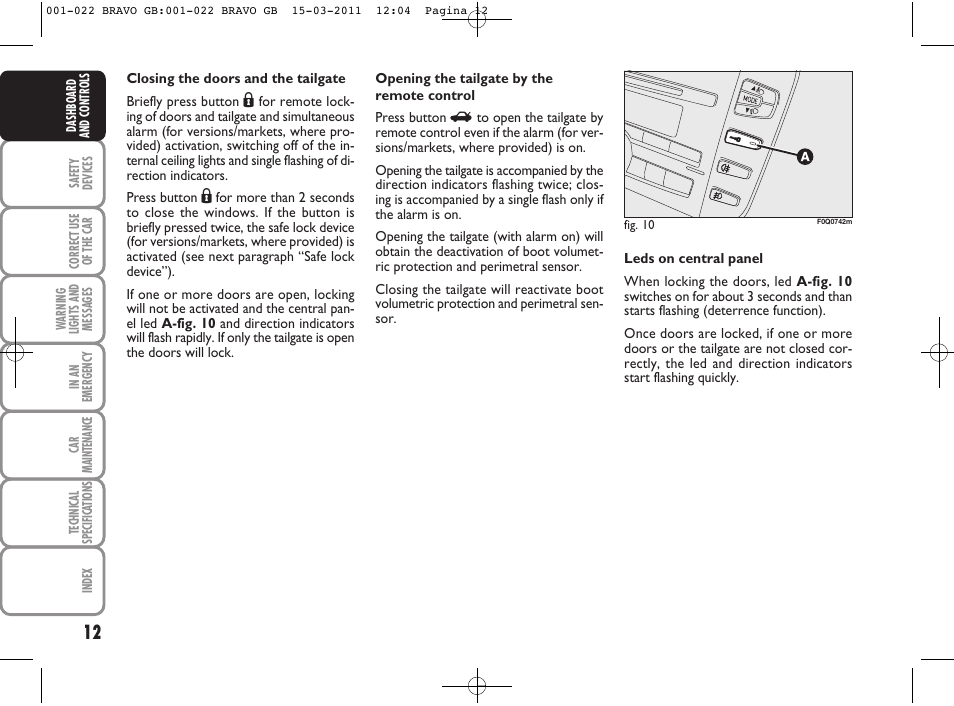 FIAT Bravo User Manual | Page 14 / 263