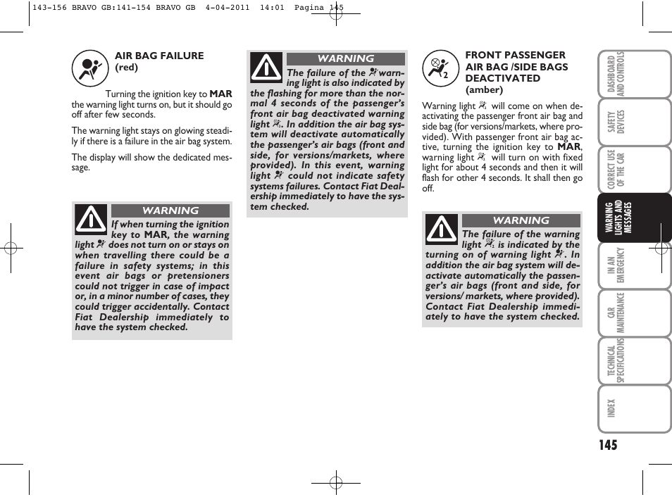 FIAT Bravo User Manual | Page 147 / 263