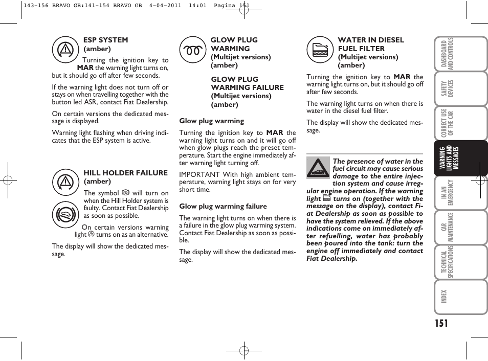 FIAT Bravo User Manual | Page 153 / 263