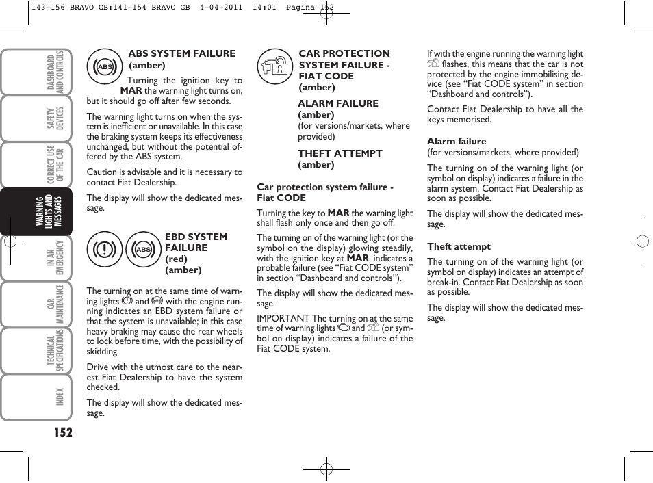 FIAT Bravo User Manual | Page 154 / 263