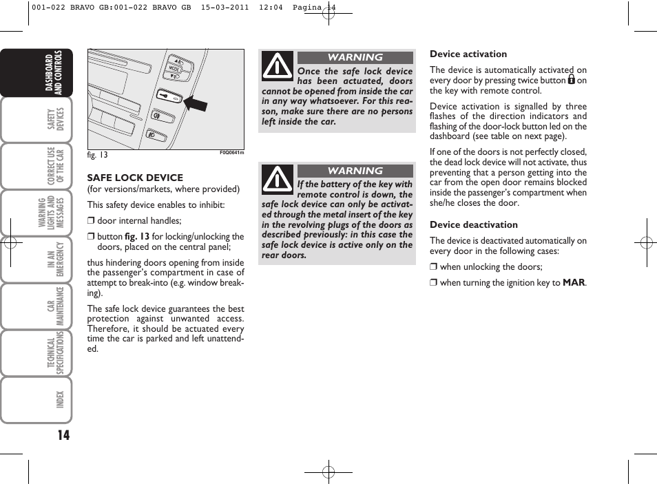 FIAT Bravo User Manual | Page 16 / 263