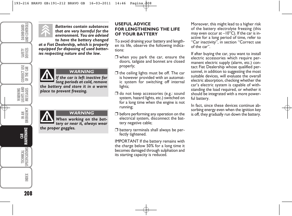FIAT Bravo User Manual | Page 210 / 263