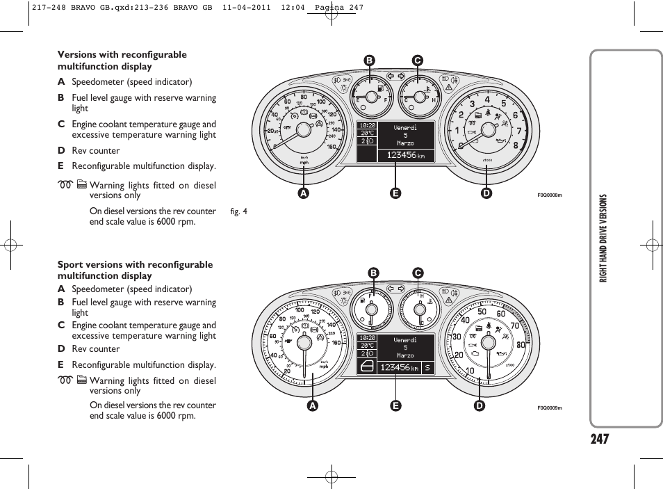 FIAT Bravo User Manual | Page 249 / 263