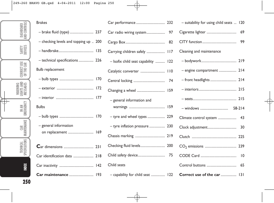 FIAT Bravo User Manual | Page 252 / 263