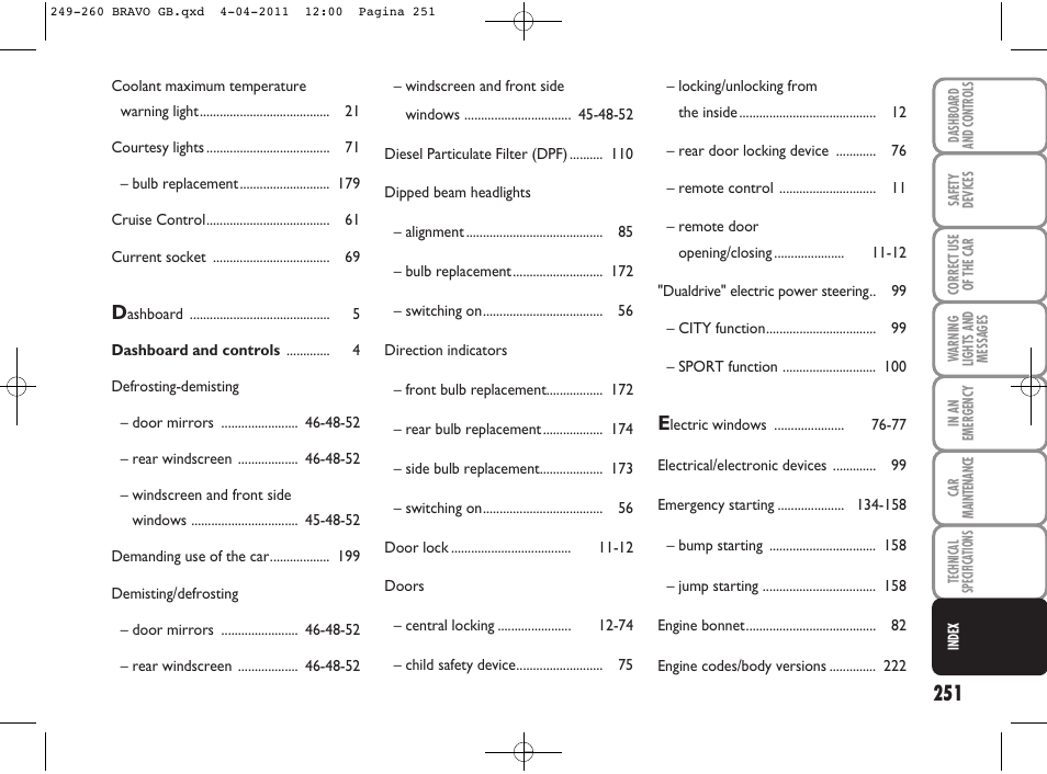 FIAT Bravo User Manual | Page 253 / 263