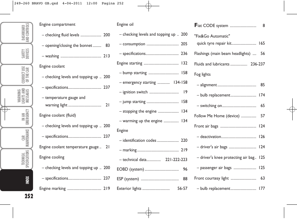 FIAT Bravo User Manual | Page 254 / 263