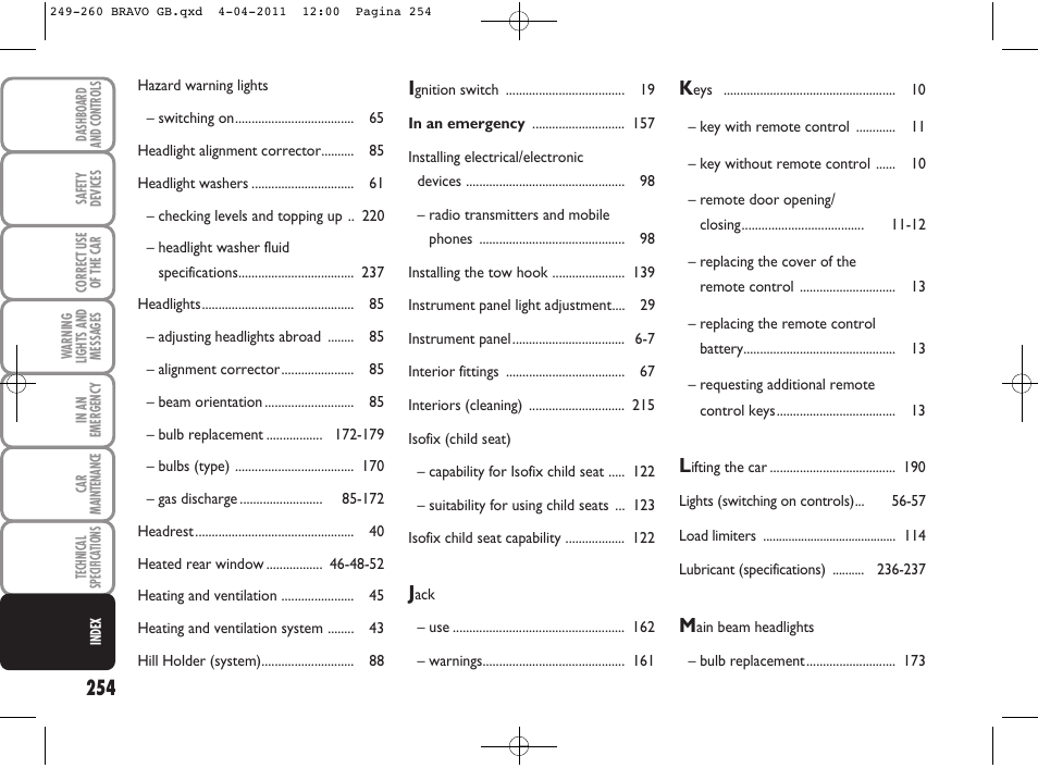 FIAT Bravo User Manual | Page 256 / 263