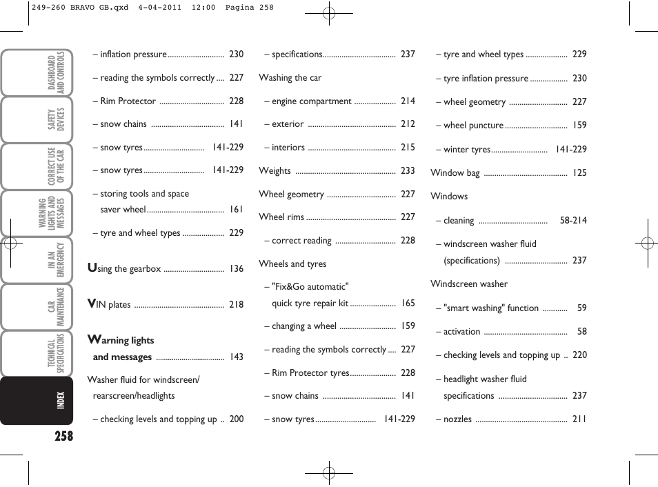 FIAT Bravo User Manual | Page 260 / 263