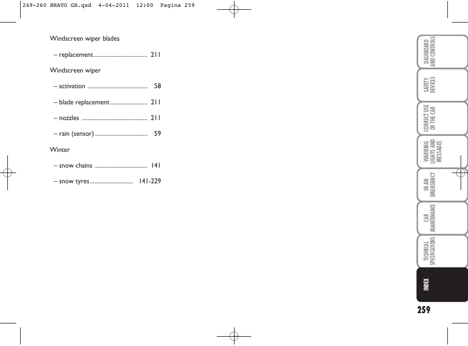 FIAT Bravo User Manual | Page 261 / 263