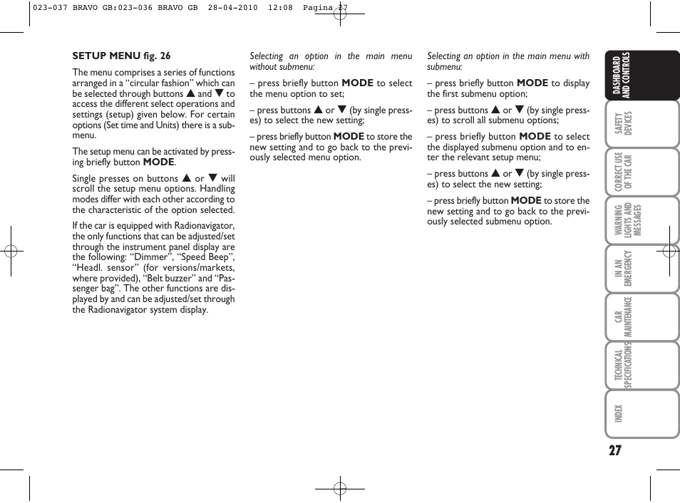 FIAT Bravo User Manual | Page 29 / 263
