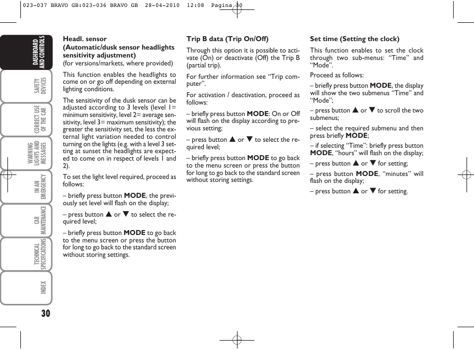 FIAT Bravo User Manual | Page 32 / 263