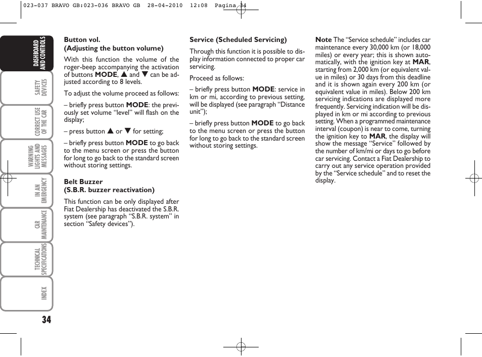 FIAT Bravo User Manual | Page 36 / 263
