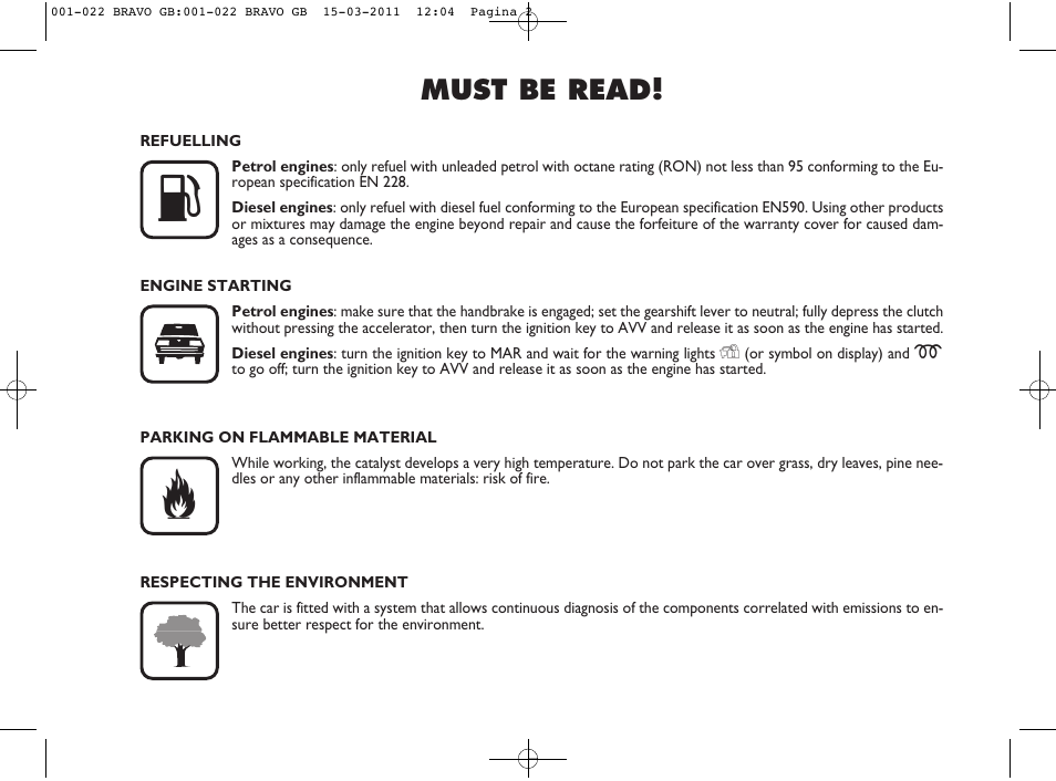 Must be read | FIAT Bravo User Manual | Page 4 / 263