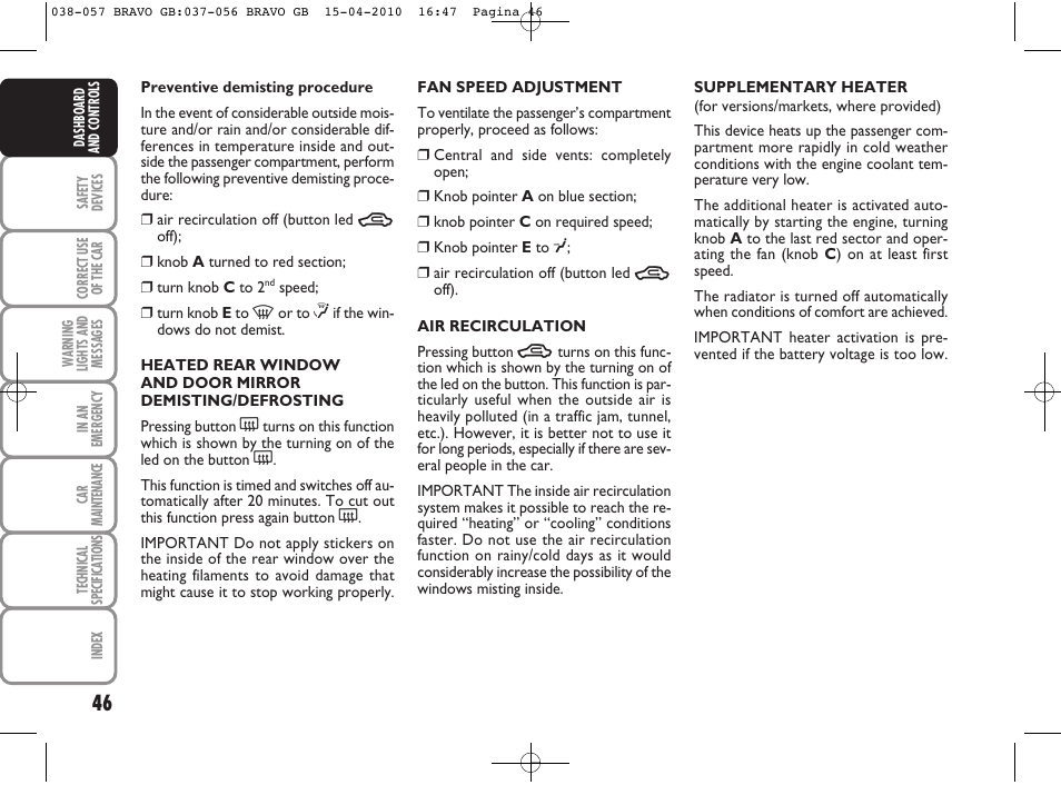 FIAT Bravo User Manual | Page 48 / 263