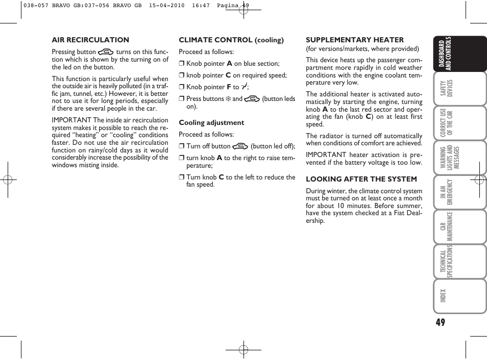 FIAT Bravo User Manual | Page 51 / 263