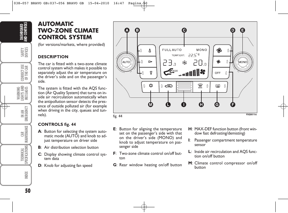 Automatic two-zone climate control system | FIAT Bravo User Manual | Page 52 / 263
