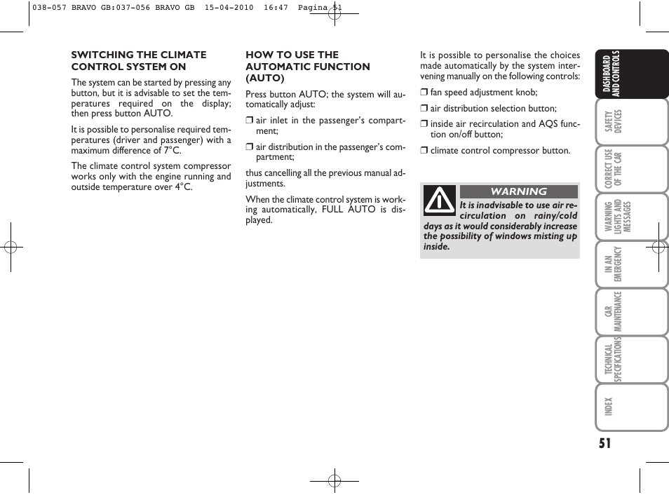 FIAT Bravo User Manual | Page 53 / 263