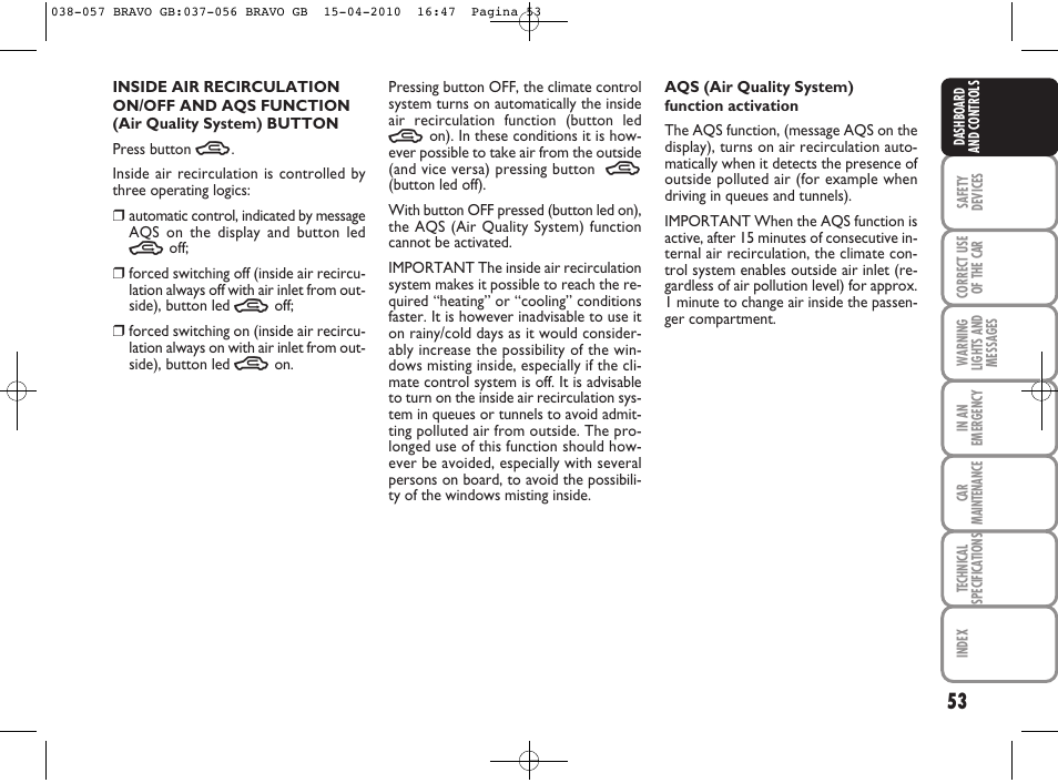 FIAT Bravo User Manual | Page 55 / 263