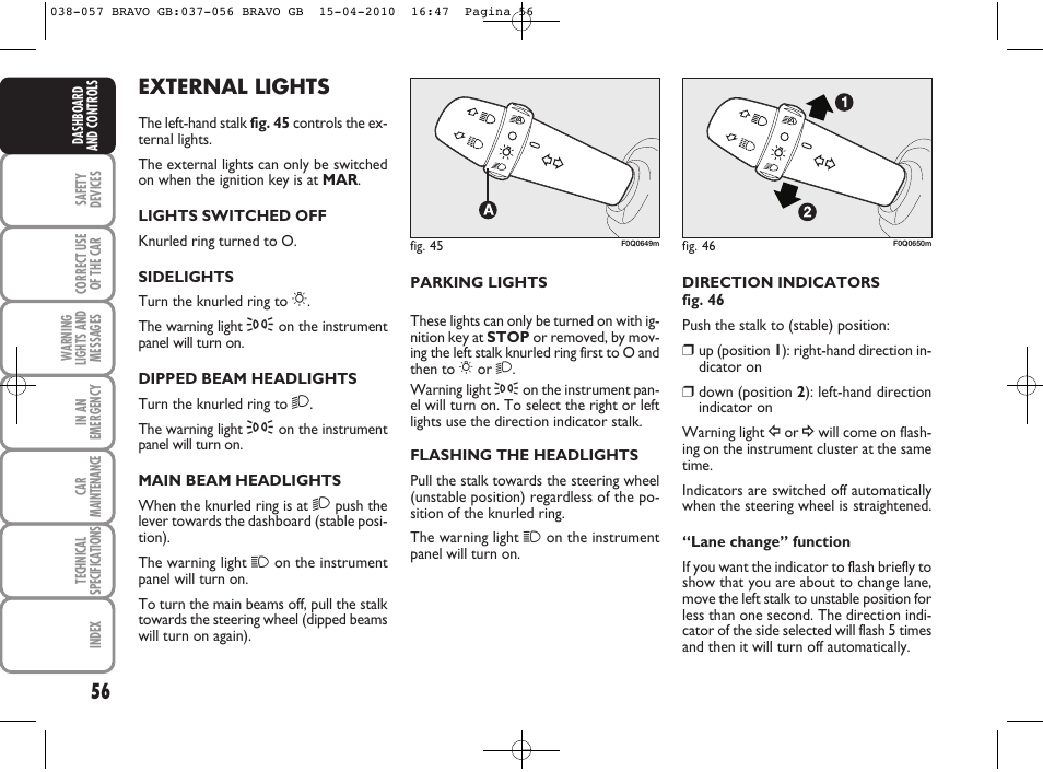 External lights | FIAT Bravo User Manual | Page 58 / 263