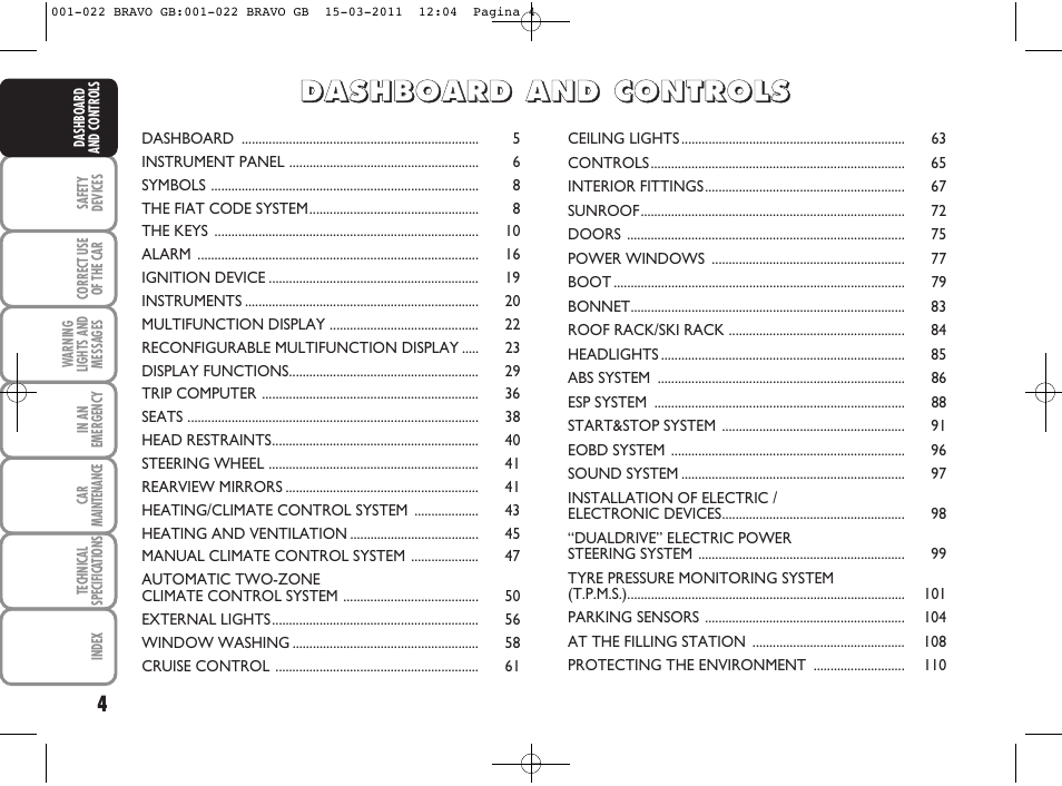 FIAT Bravo User Manual | Page 6 / 263