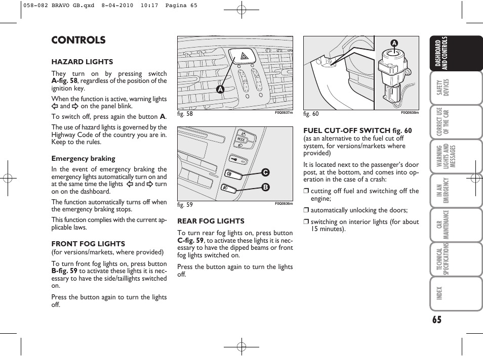 Controls | FIAT Bravo User Manual | Page 67 / 263