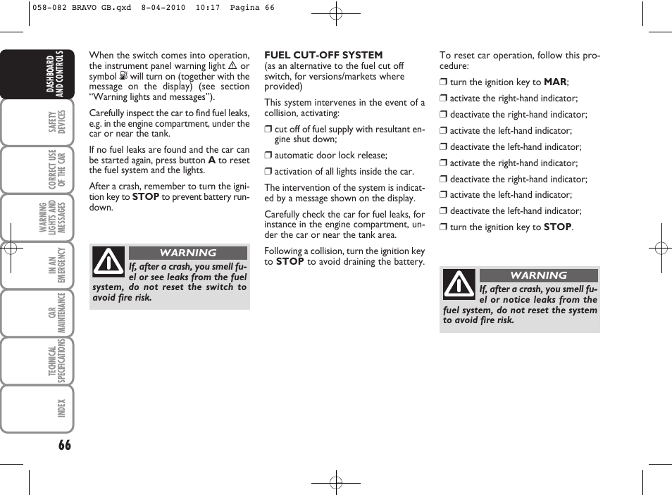 FIAT Bravo User Manual | Page 68 / 263