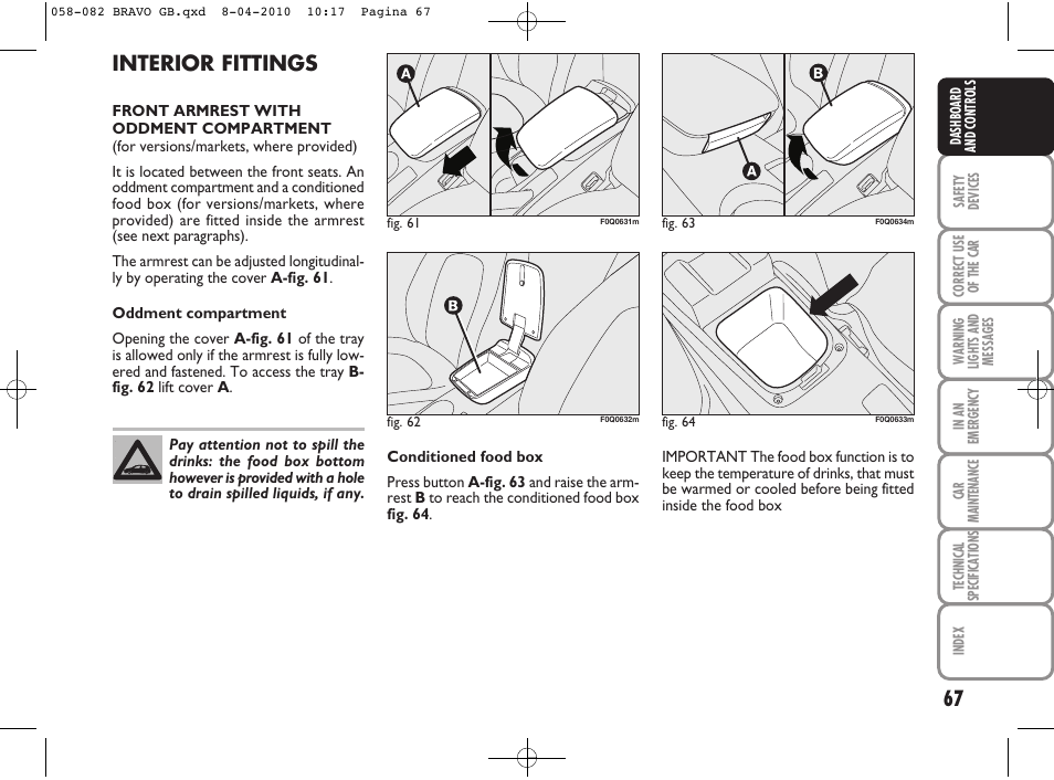 Interior fittings | FIAT Bravo User Manual | Page 69 / 263