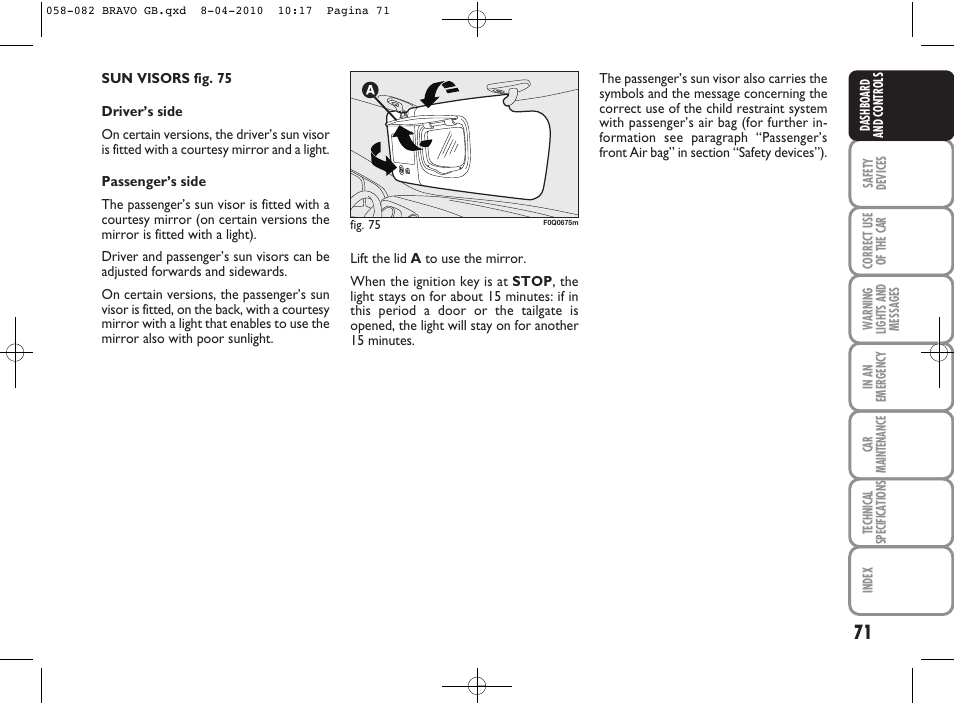 FIAT Bravo User Manual | Page 73 / 263