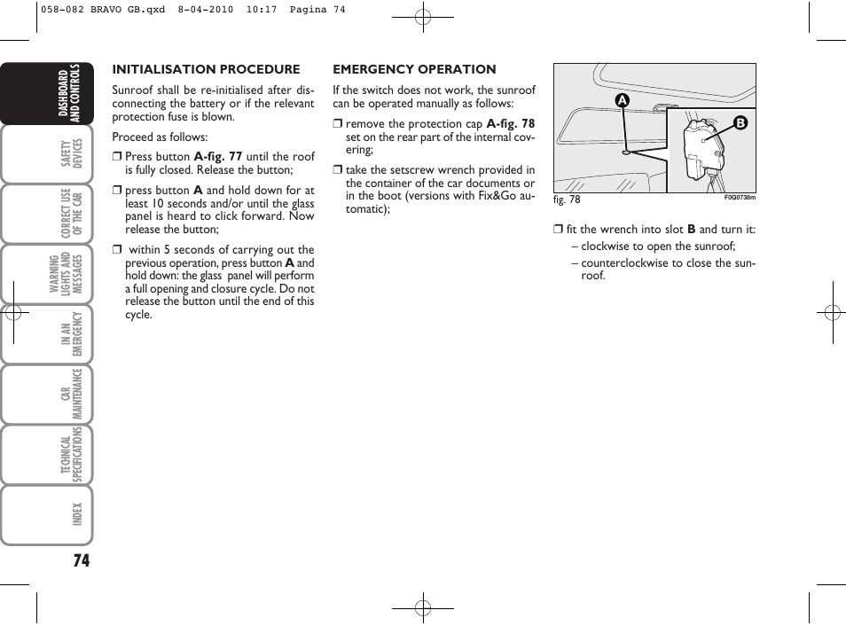 FIAT Bravo User Manual | Page 76 / 263