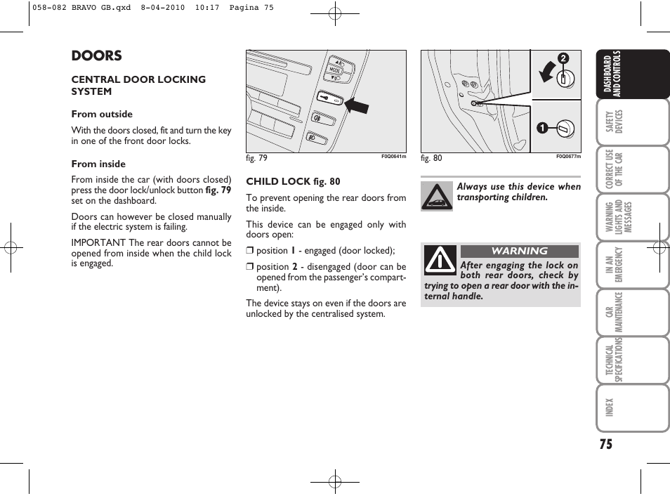 Doors | FIAT Bravo User Manual | Page 77 / 263