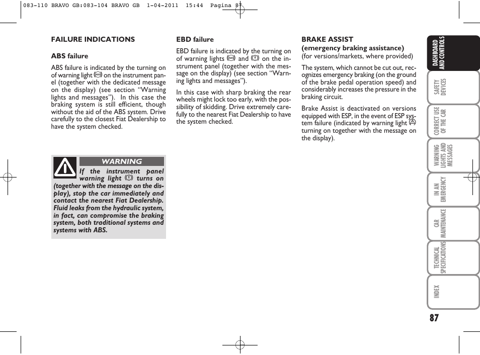 FIAT Bravo User Manual | Page 89 / 263