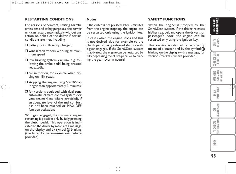 FIAT Bravo User Manual | Page 95 / 263