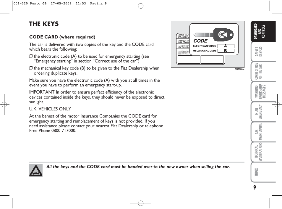 The keys | FIAT Punto User Manual | Page 10 / 282