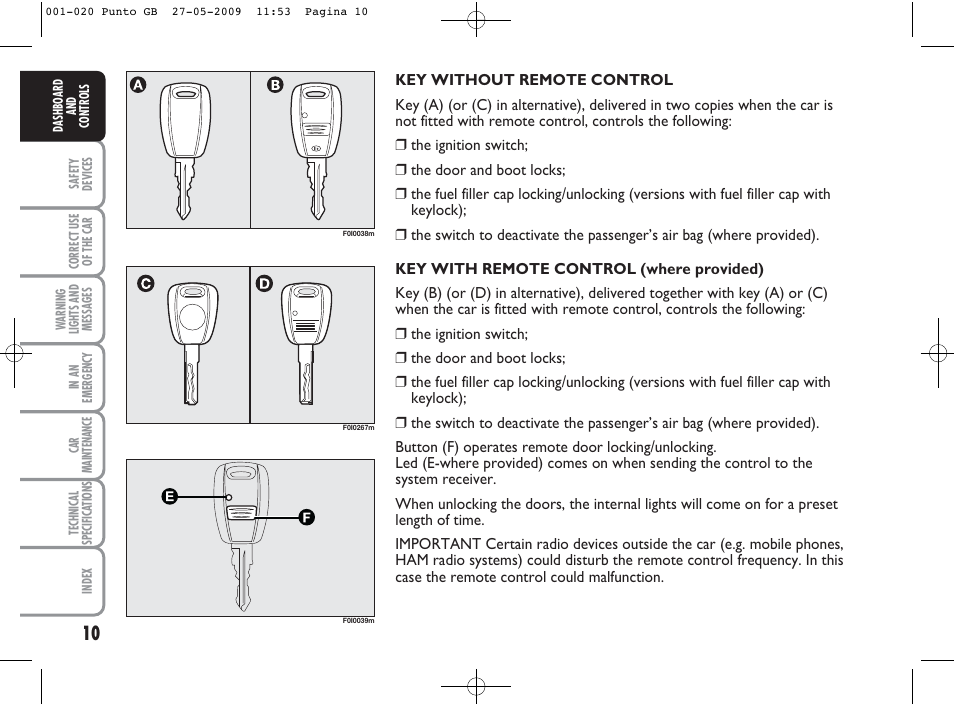 FIAT Punto User Manual | Page 11 / 282