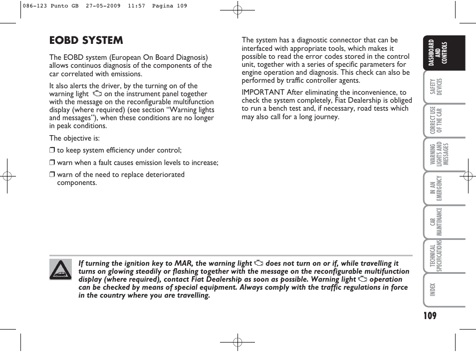 Eobd system | FIAT Punto User Manual | Page 110 / 282