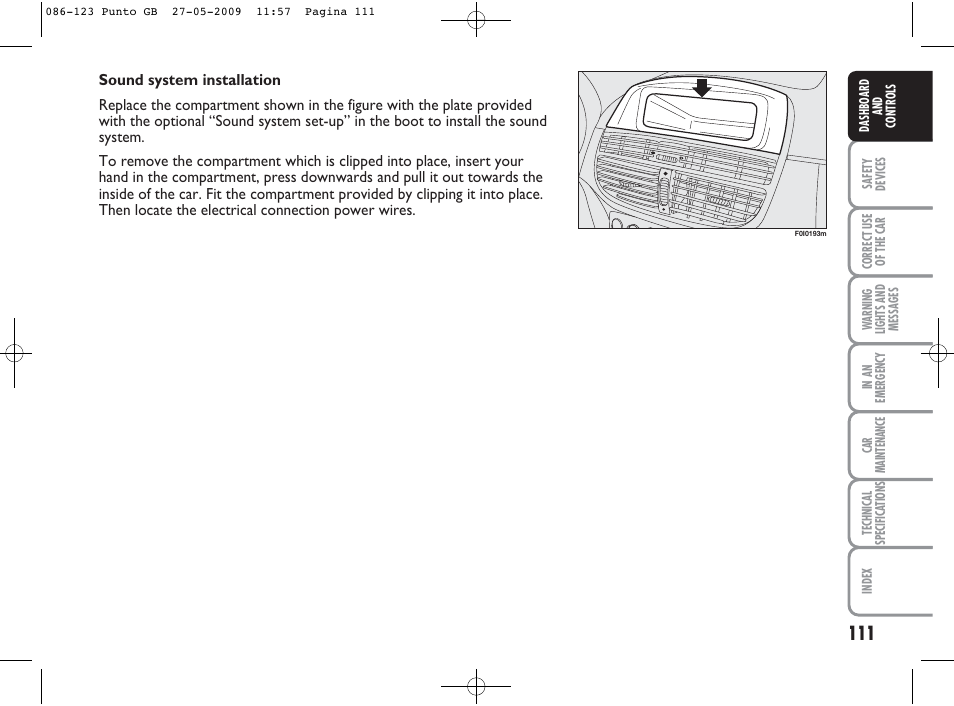 FIAT Punto User Manual | Page 112 / 282