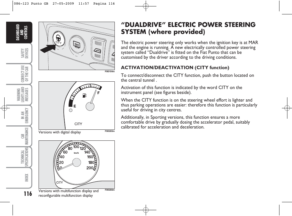 FIAT Punto User Manual | Page 117 / 282