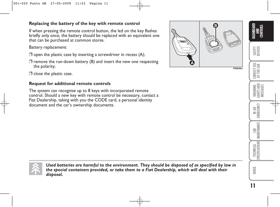 FIAT Punto User Manual | Page 12 / 282