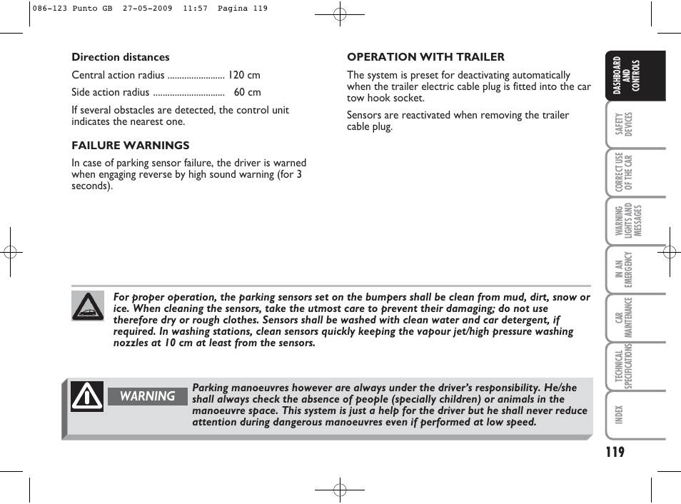 Warning | FIAT Punto User Manual | Page 120 / 282