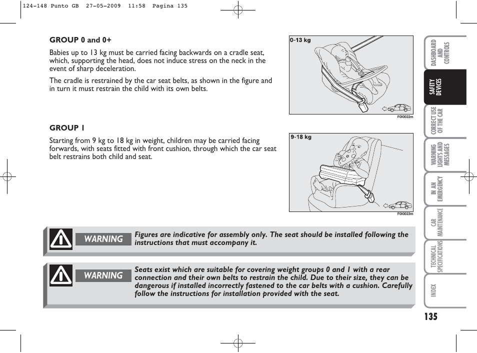 Warning | FIAT Punto User Manual | Page 136 / 282