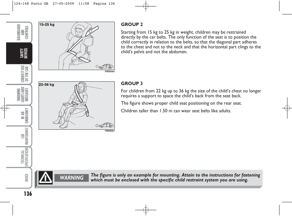 Warning | FIAT Punto User Manual | Page 137 / 282